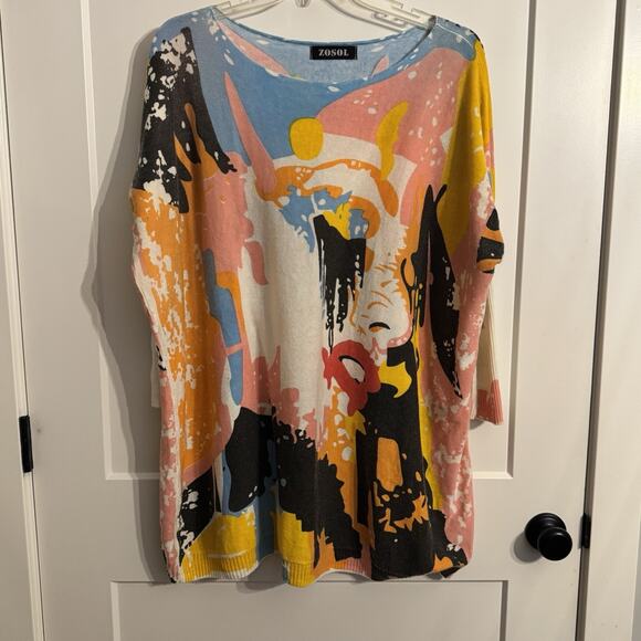 Zosol Sweaters - ZOSOL Oversized Colorful Geometric Sweater Art Artsy Art Teacher Boho Retro